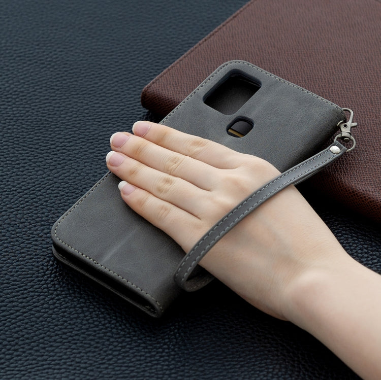 For Samsung Galaxy A21s Retro Lambskin Texture Pure Color Horizontal Flip PU Leather Case with Holder & Card Slots & Wallet & Lanyard