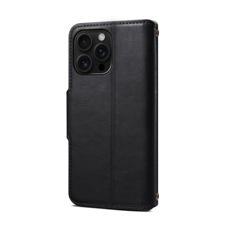 For iPhone 16 Pro Max Denior Cowhide Texture Wallet Style Leather Phone Case