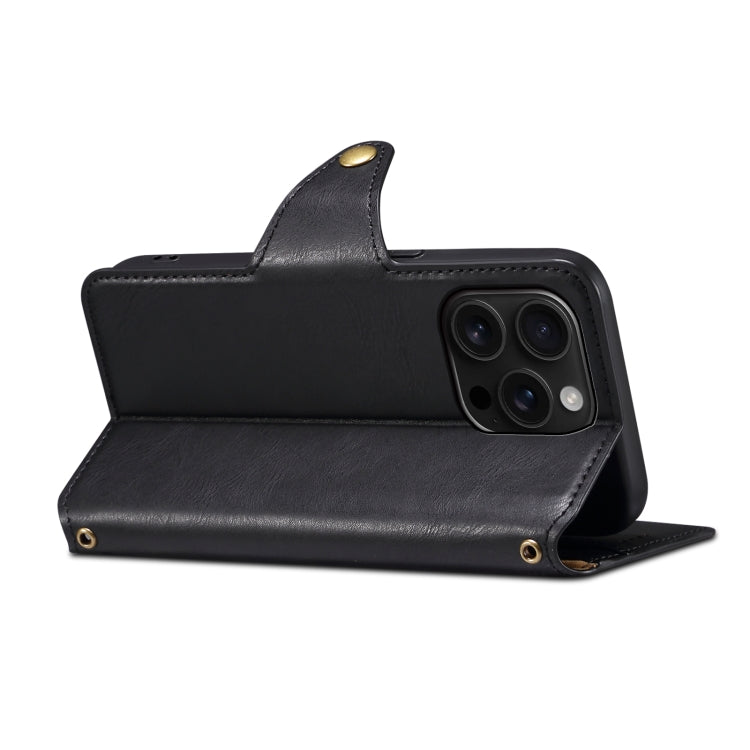 For iPhone 16 Pro Max Denior Cowhide Texture Wallet Style Leather Phone Case