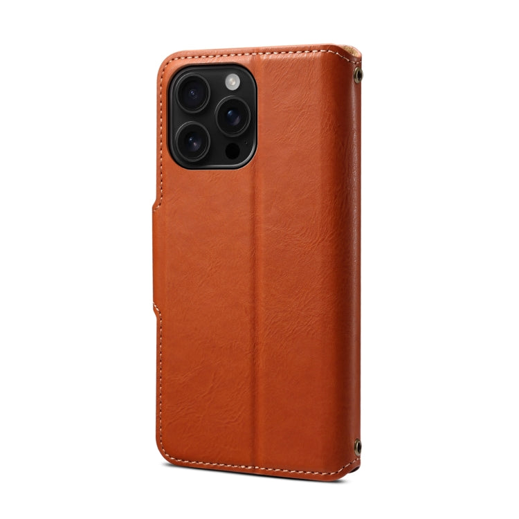 For iPhone 16 Pro Max Denior Cowhide Texture Wallet Style Leather Phone Case