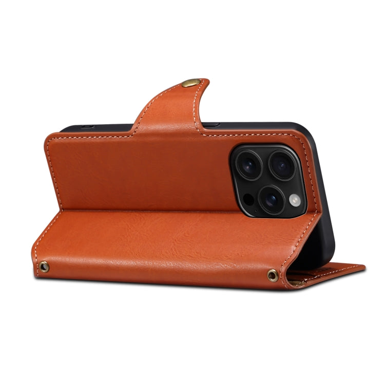 For iPhone 16 Pro Max Denior Cowhide Texture Wallet Style Leather Phone Case