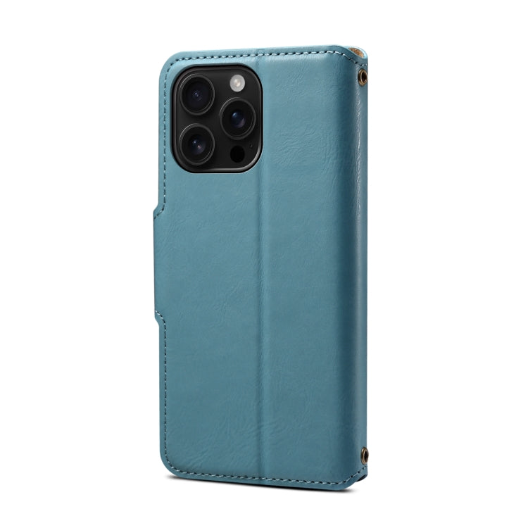For iPhone 16 Pro Max Denior Cowhide Texture Wallet Style Leather Phone Case