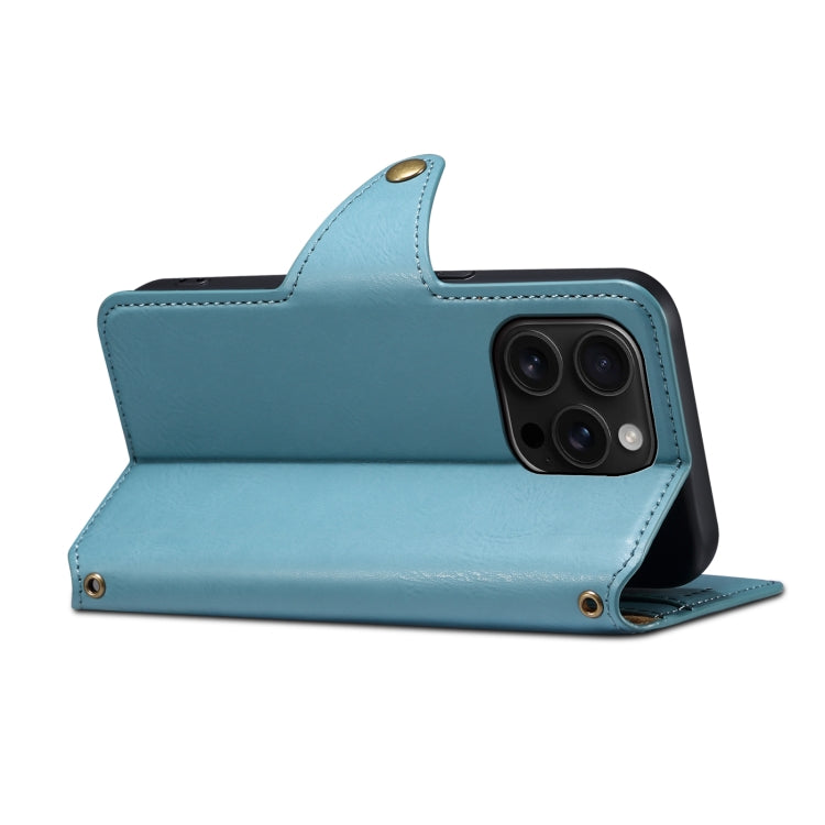 For iPhone 16 Pro Max Denior Cowhide Texture Wallet Style Leather Phone Case