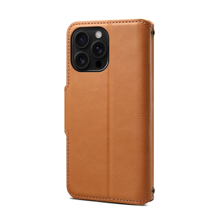 For iPhone 16 Pro Max Denior Cowhide Texture Wallet Style Leather Phone Case