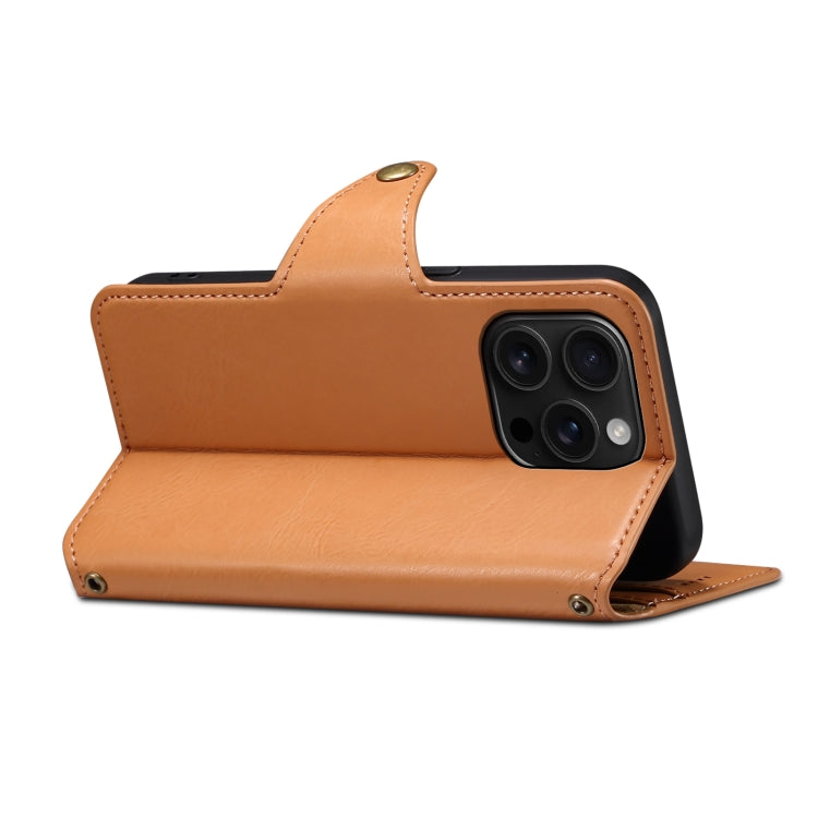 For iPhone 16 Pro Max Denior Cowhide Texture Wallet Style Leather Phone Case