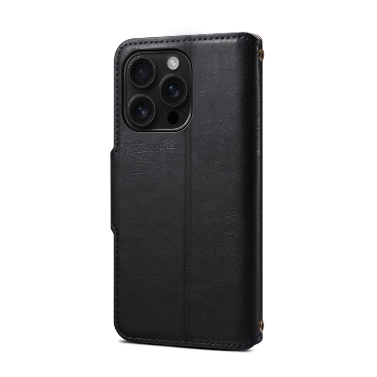 For iPhone 16 Pro Denior Cowhide Texture Wallet Style Leather Phone Case