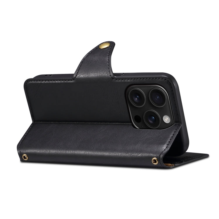 For iPhone 16 Pro Denior Cowhide Texture Wallet Style Leather Phone Case