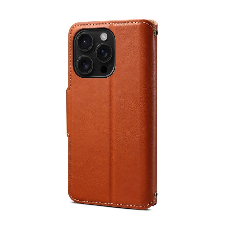 For iPhone 16 Pro Denior Cowhide Texture Wallet Style Leather Phone Case