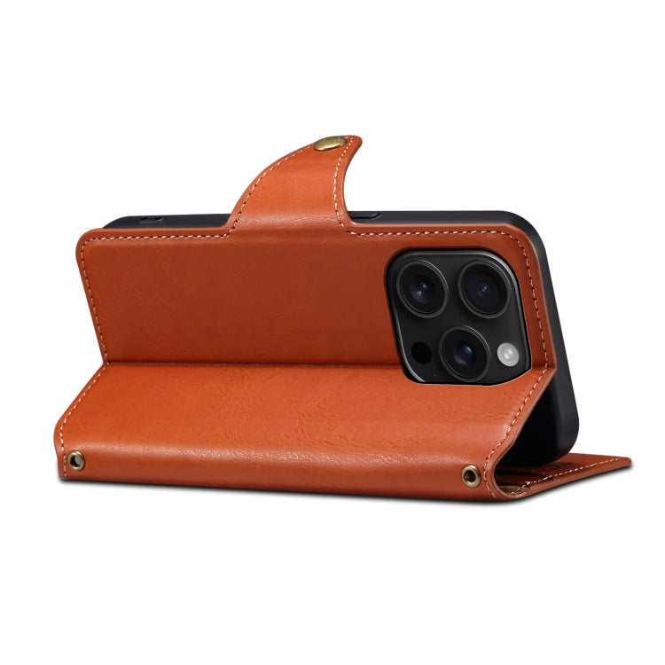 For iPhone 16 Pro Denior Cowhide Texture Wallet Style Leather Phone Case