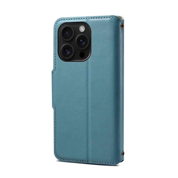 For iPhone 16 Pro Denior Cowhide Texture Wallet Style Leather Phone Case