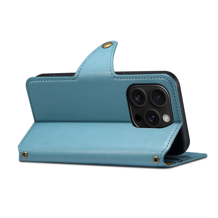 For iPhone 16 Pro Denior Cowhide Texture Wallet Style Leather Phone Case