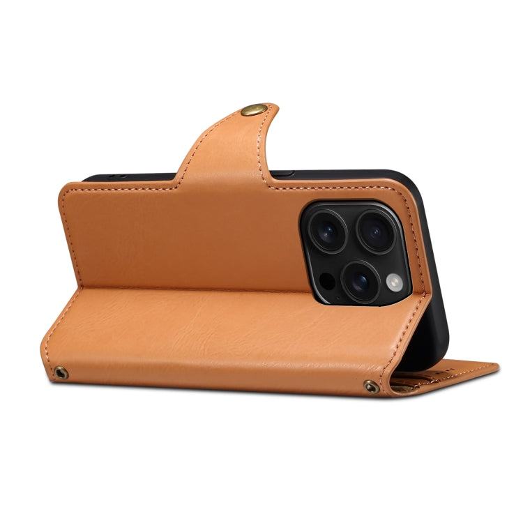 For iPhone 16 Pro Denior Cowhide Texture Wallet Style Leather Phone Case