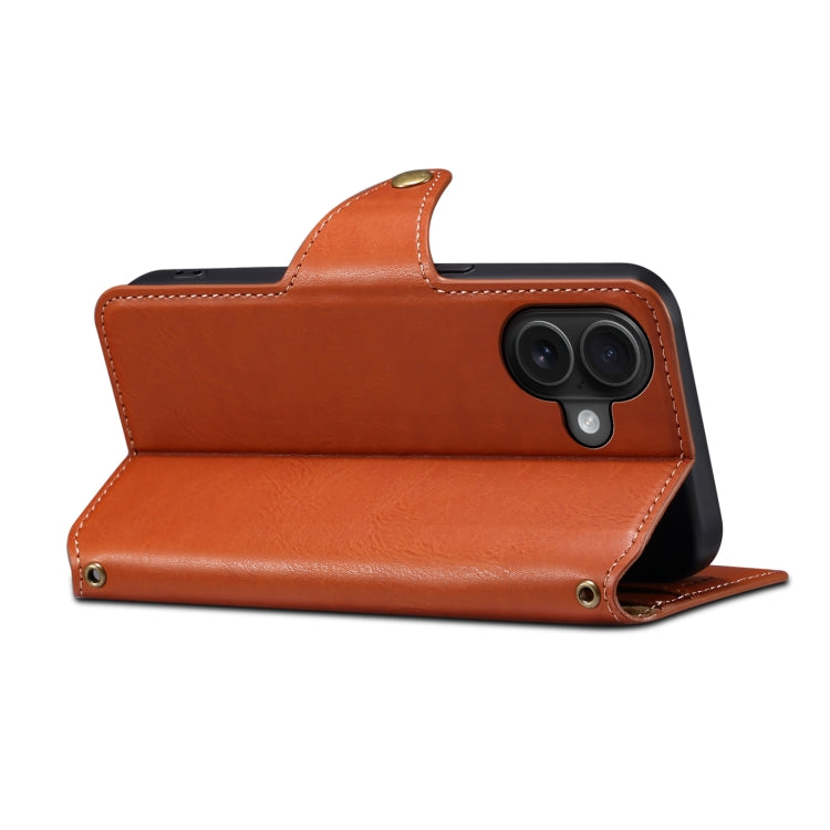 For iPhone 16 Plus Denior Cowhide Texture Wallet Style Leather Phone Case