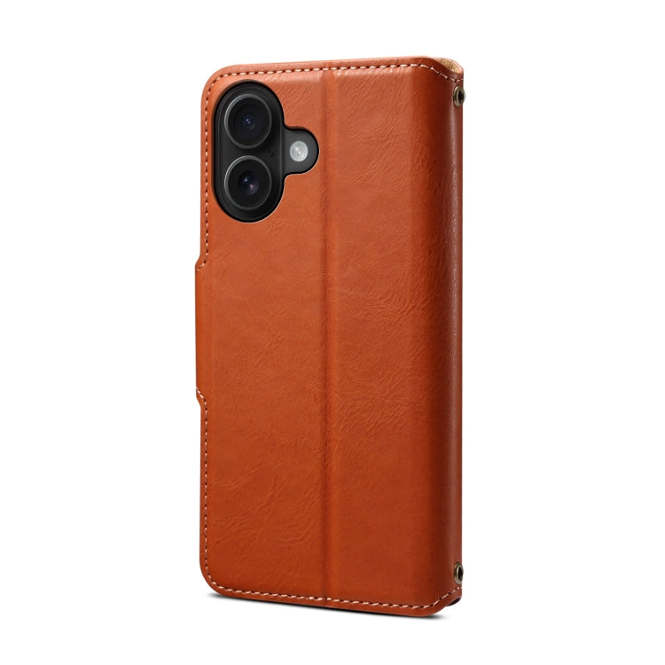 For iPhone 16 Denior Cowhide Texture Wallet Style Leather Phone Case