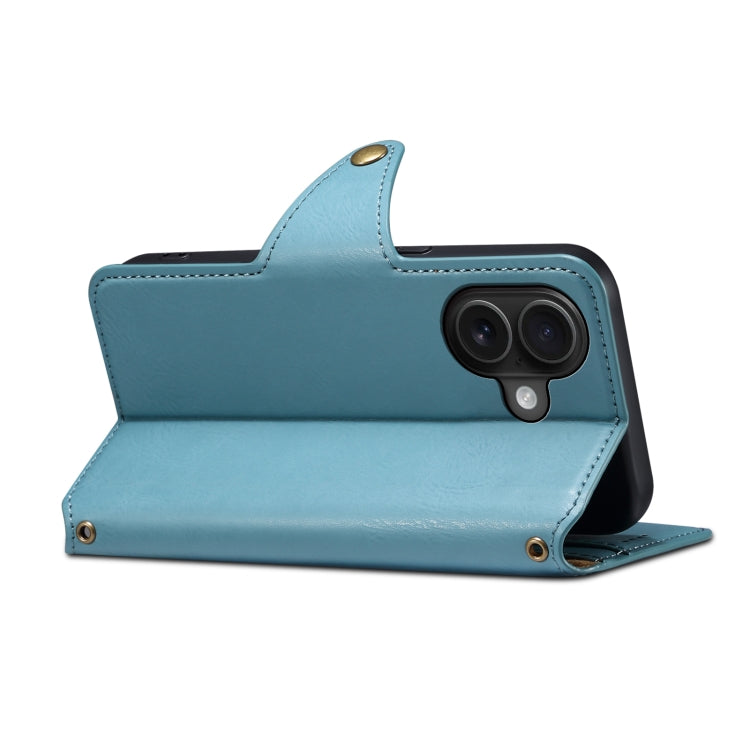 For iPhone 16 Denior Cowhide Texture Wallet Style Leather Phone Case