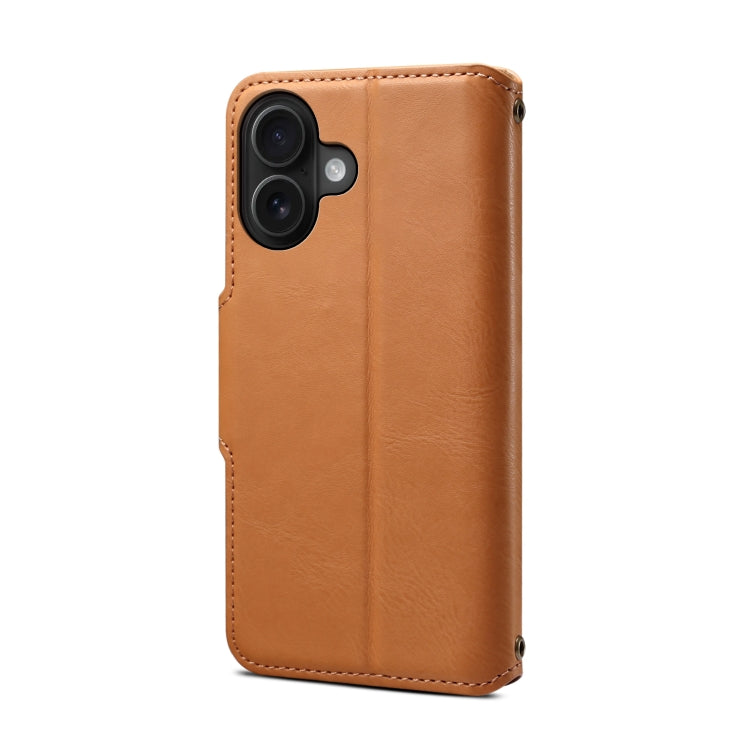 For iPhone 16 Denior Cowhide Texture Wallet Style Leather Phone Case