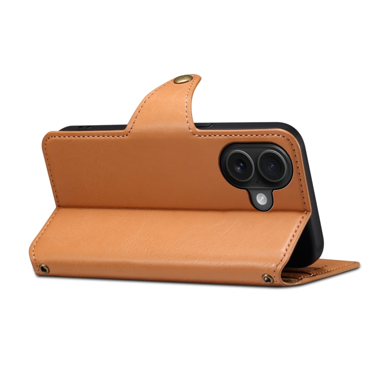 For iPhone 16 Denior Cowhide Texture Wallet Style Leather Phone Case