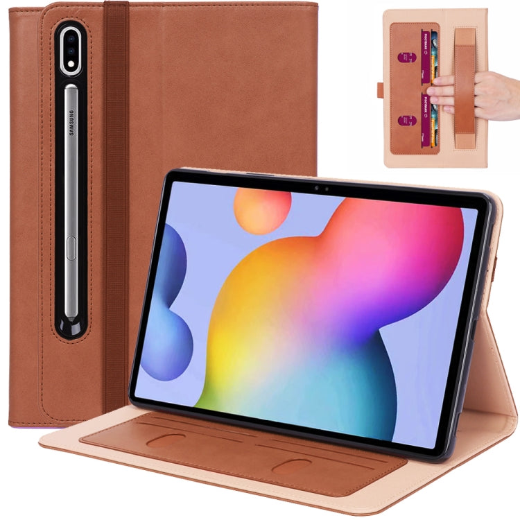 For Samsung Galaxy Tab S7 Plus T970 (2020) Retro Texture PU + TPU Horizontal Flip Leather Case with Holder & Card Slots & Hand Strap