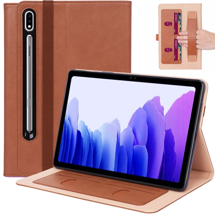 For Samsung Galaxy Tab S7 T870 (2020) Retro Texture PU + TPU Horizontal Flip Leather Case with Holder & Card Slots & Hand Strap