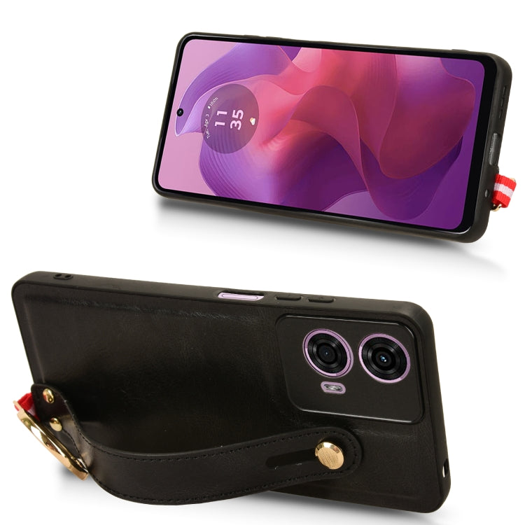 For Motorola Moto E14 Wristband Leather Back Phone Case