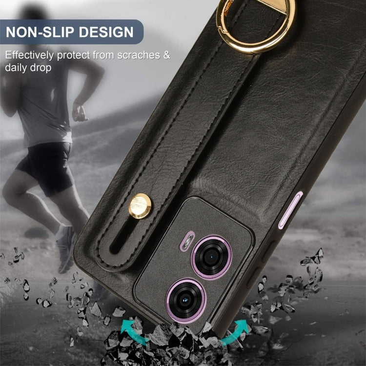For Motorola Moto E14 Wristband Leather Back Phone Case