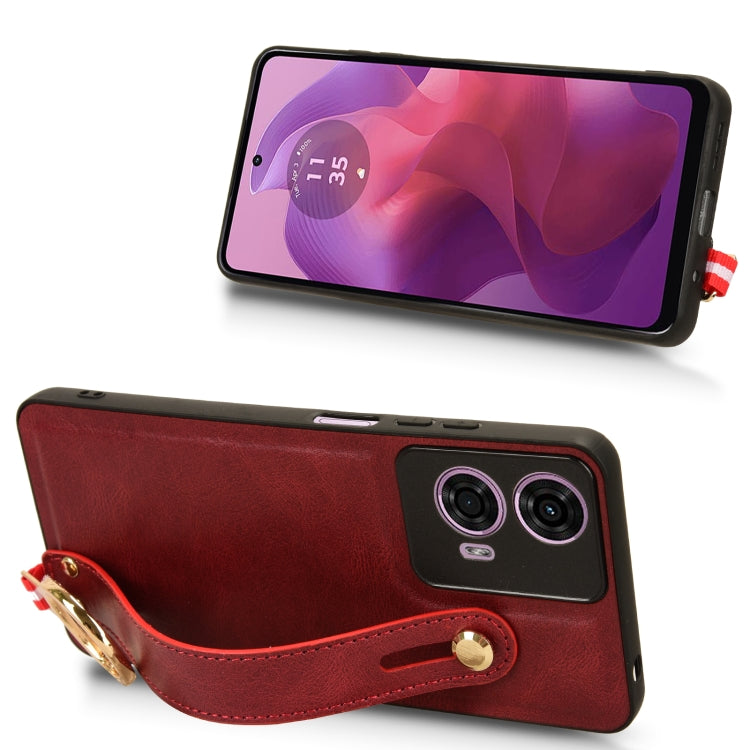 For Motorola Moto E14 Wristband Leather Back Phone Case