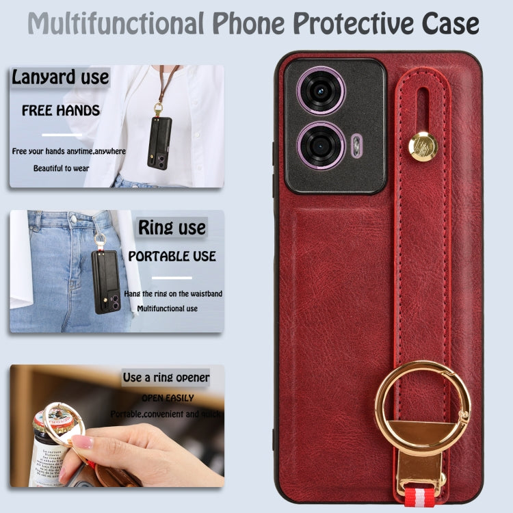 For Motorola Moto E14 Wristband Leather Back Phone Case