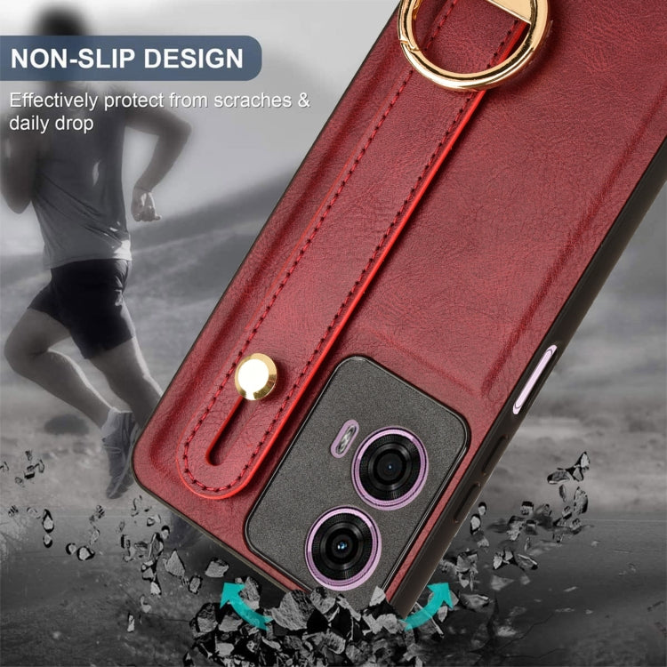 For Motorola Moto E14 Wristband Leather Back Phone Case