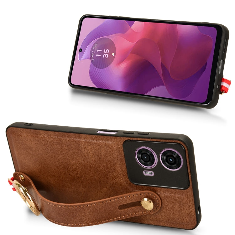 For Motorola Moto E14 Wristband Leather Back Phone Case