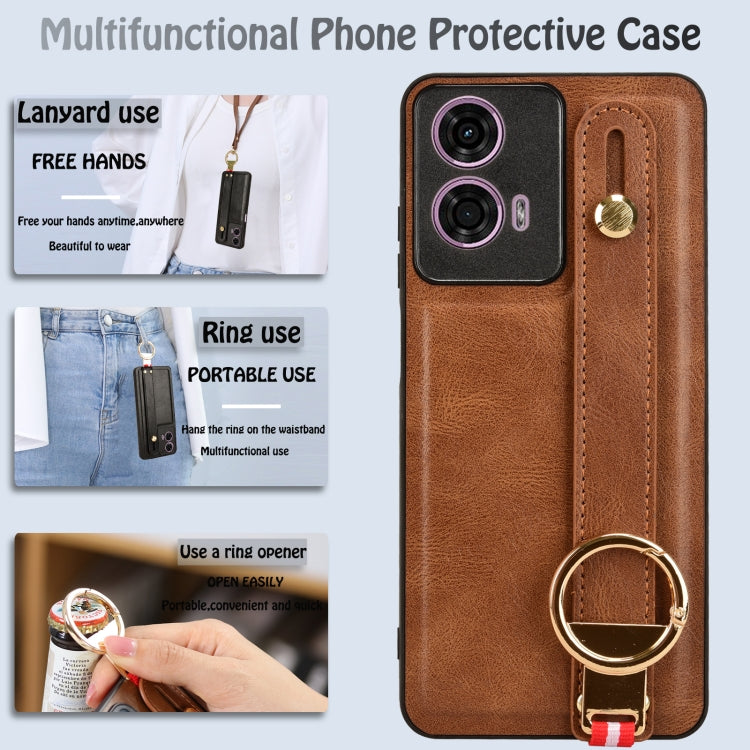 For Motorola Moto E14 Wristband Leather Back Phone Case