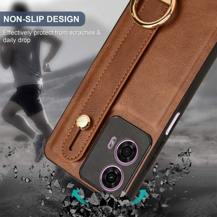 For Motorola Moto E14 Wristband Leather Back Phone Case