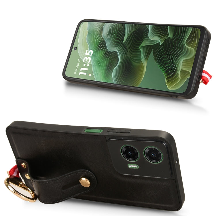 For Motorola Moto G35 5G Wristband Leather Back Phone Case