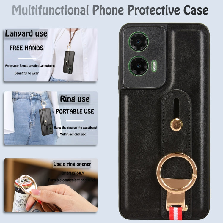 For Motorola Moto G35 5G Wristband Leather Back Phone Case