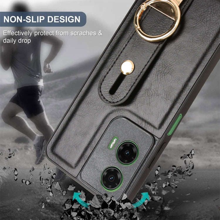 For Motorola Moto G35 5G Wristband Leather Back Phone Case