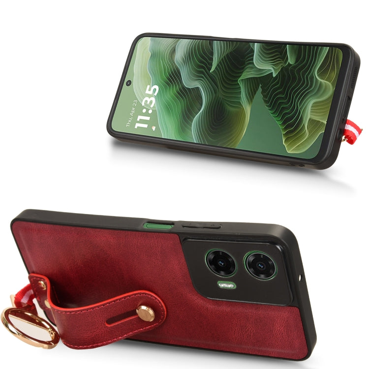 For Motorola Moto G35 5G Wristband Leather Back Phone Case