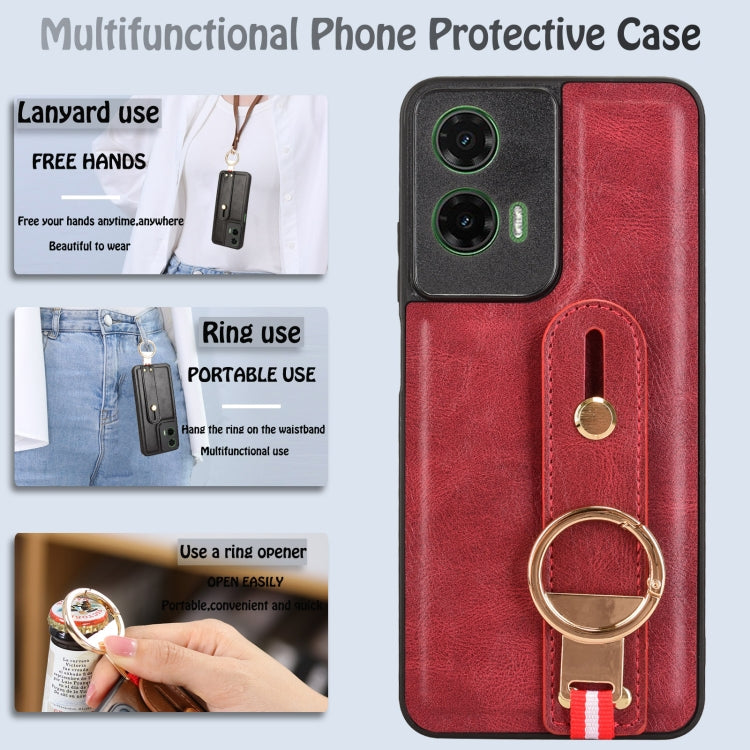 For Motorola Moto G35 5G Wristband Leather Back Phone Case