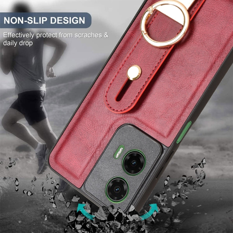 For Motorola Moto G35 5G Wristband Leather Back Phone Case