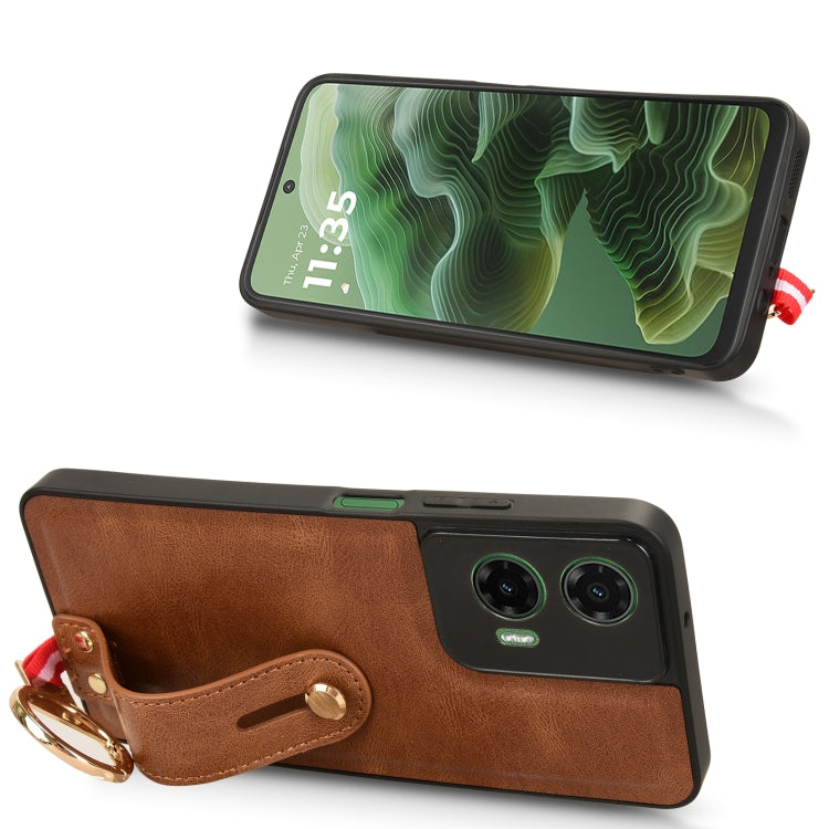 For Motorola Moto G35 5G Wristband Leather Back Phone Case