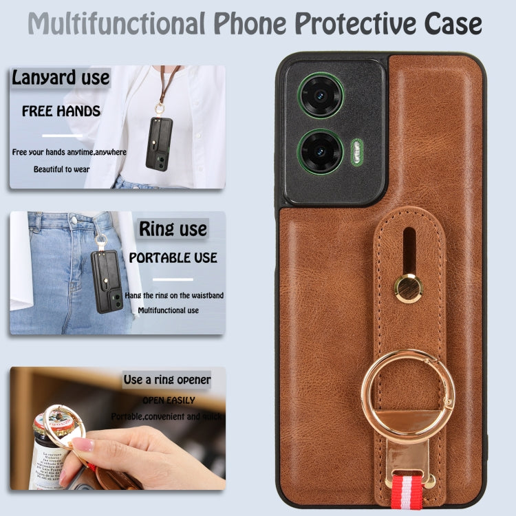 For Motorola Moto G35 5G Wristband Leather Back Phone Case