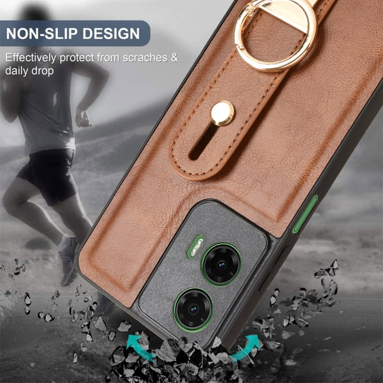 For Motorola Moto G35 5G Wristband Leather Back Phone Case
