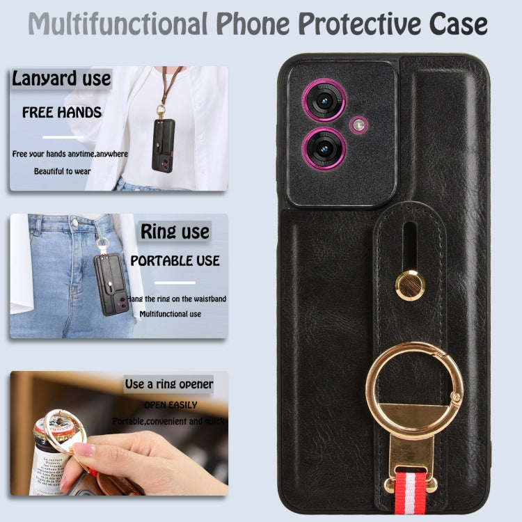 For Motorola Moto G55 5G Wristband Leather Back Phone Case