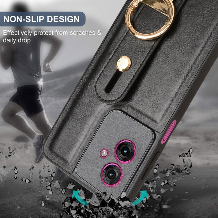For Motorola Moto G55 5G Wristband Leather Back Phone Case