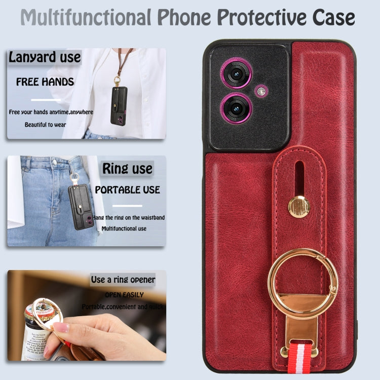For Motorola Moto G55 5G Wristband Leather Back Phone Case
