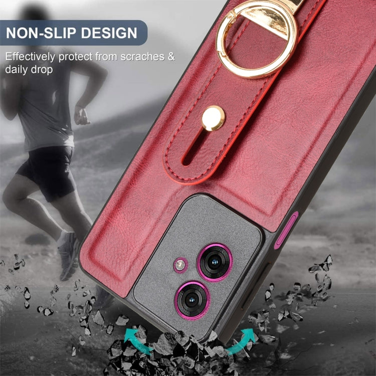 For Motorola Moto G55 5G Wristband Leather Back Phone Case