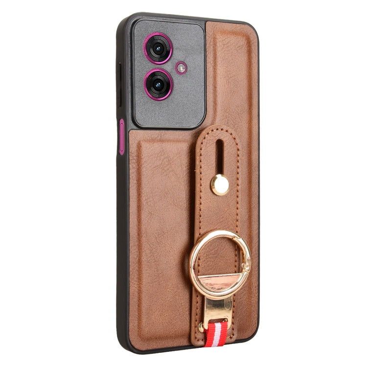 For Motorola Moto G55 5G Wristband Leather Back Phone Case