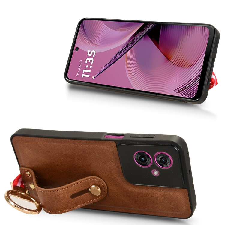 For Motorola Moto G55 5G Wristband Leather Back Phone Case