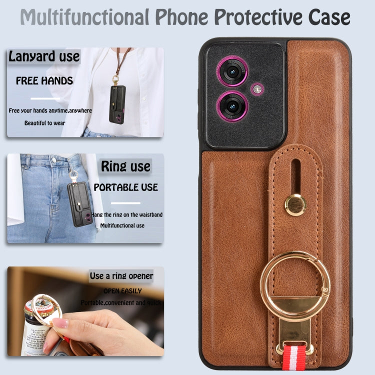 For Motorola Moto G55 5G Wristband Leather Back Phone Case