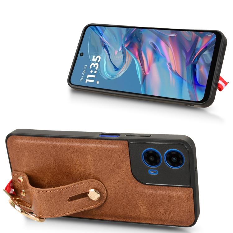 For Motorola Moto G45 5G Wristband Leather Back Phone Case