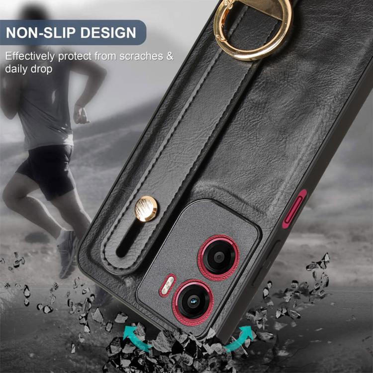 For Motorola Moto G05 / E15 4G Wristband Leather Back Phone Case