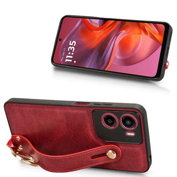 For Motorola Moto G05 / E15 4G Wristband Leather Back Phone Case